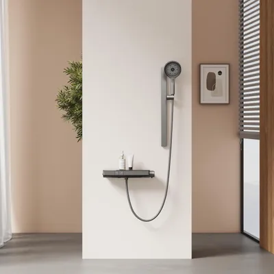 Thermostatische Duschstange 40 cm, 3 Strahlarten, Mattschwarz