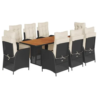 Produktbild von vidaXL 9-tlg. Garten-Essgruppe mit Kissen Schwarz Poly Rattan