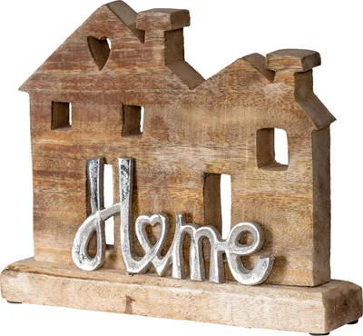 Produktbild von Aufsteller Haus H22cm Home Mango Metall Schriftzug Holz Deko Mangoholz Tischdeko