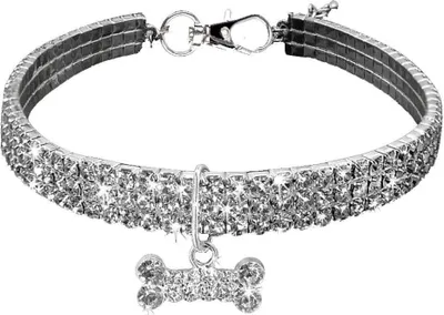 Produktbild von Haustier-Halsband, glitzernd, Kristall, elastisch, Strass, Katzenhalsband, Halskette für kleine Hunde,M,Weiß