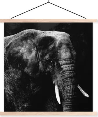 Produktbild von MuchoWow® Textilposter Elefant - Tiere - Schwarz - Weiß 60x60 cm mit holzfarbenen Rahmen - Wanddekoration