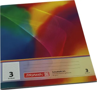 A notebook with a colorful abstract design on the cover.