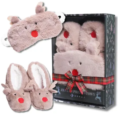 Image de Chaussons 35-38 - Cadeau de Noël - Coffret cadeau - Chaussons en peluche - Masque de sommeil