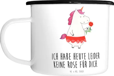 Produktbild von Mr. & Mrs. Panda Teetasse Einhorn Dame - Weiß - Geschenk, Freundin, Frau, Einhörner, Emaille Tasse, Bachelor, Trennung, Deko, Reisebecher, großer becher, Haferl, Pott