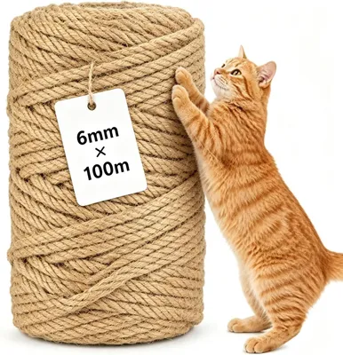 Obrázok produktu pre Sisalové lano 6 mm x 100 m, prírodná juta, odolné proti pretrhnutiu, pre škrabadlo