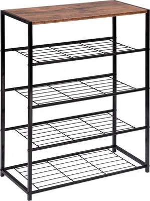 Immagine prodotto di Scaffale per scarpe in metallo e MDF nero, altezza 83 cm