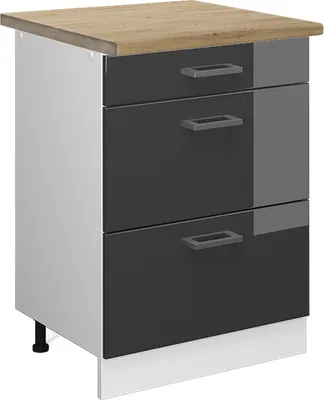 Obrázok produktu pre Kuchynská spodná skrinka Vicco R-Line Antracit vysoký lesk 60 cm so zásuvkami, dub AP, Model 45690