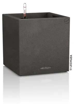 Productafbeelding van LECHUZA plantpot CANTO Stone 30 Low, grafietzwart | Plantpot met irrigatiesysteem | Uiterlijk van natuursteen | 30 x 30 x 30 cm | 13702