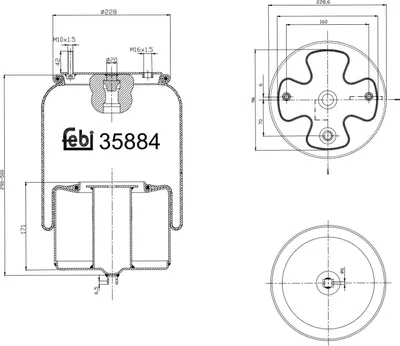 Produktbild von FEBI BILSTEIN Luftfederbalg 35884 Vorne Links Vorne Rechts für VOLVO FH 290mm 500mm 228mm