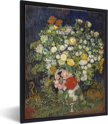 Produktbild von MuchoWow® Gerahmtes Poster Blumenstrauß in einer Vase - Vincent van Gogh 60x80 cm - Poster mit Schwarzem Bilderrahmen Wandposter Rahmen Foto Bilder - Premium - Wanddeko Wohnzimmer