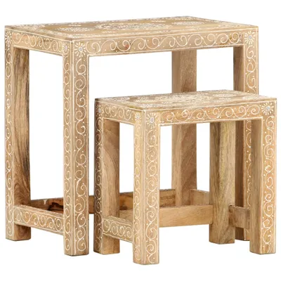 Immagine prodotto di set di 2 tavolini dipinti a mano in legno massiccio di mango
