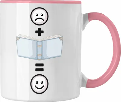 Produktbild von Trendation - Lesen Tasse Geschenk für Leseratte Bücher Lesen Lustige Geschenkidee :( + Buch = :) (Rosa)