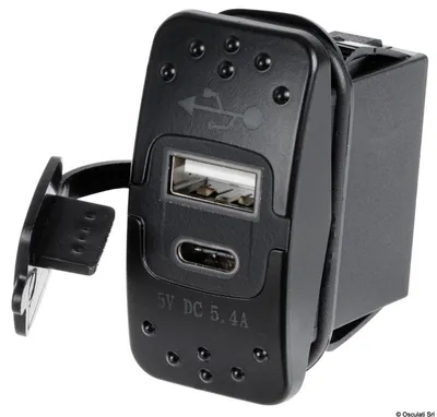 Image de Prise double USB-A+C + voltmètre 12/24 V Osculati 14.195.63