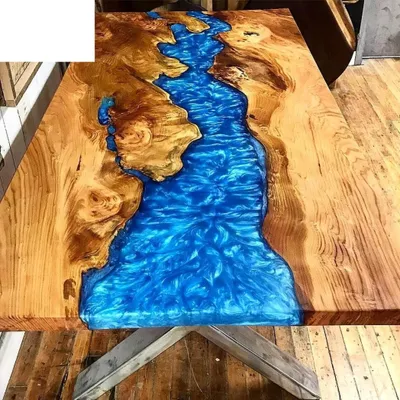 Produktbild von Couchtisch River Table Echtes Holz Flusstisch 120x90 Massive Tische Epoxidharz