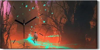 Produktbild von Dekor Leinwand Uhr Wandbild Kunstdruck 60x30 Kind geht auf einer Fantasy Brücke - schwarze Hände
