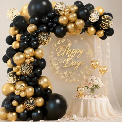 Image de Guirlande de ballons noirs et dorés, 111 pièces, pour la décoration d'anniversaires et d'événements
