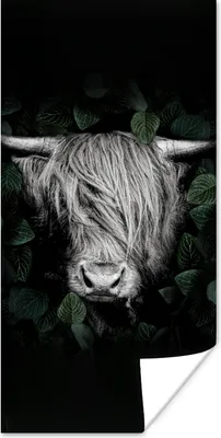 Produktbild von MuchoWow® Poster Schottischer Highlander - Blätter - Porträt 20x40 cm - Plakat - Foto