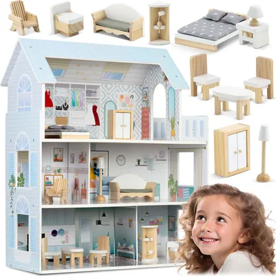 Obrázek produktu pro Velký třípatrový dřevěný domeček pro panenky Ricokids RK-878