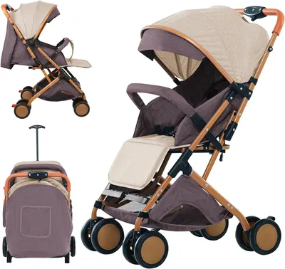 Obrázek produktu pro Dětský kočárek skládací - cestovní kočárek - pro každodenní výlety - poloha pro spaní (plocho) - pro děti do 30 kg - barva khaki
