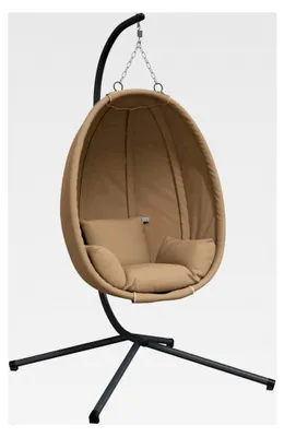 Produktbild von Hängesessel im Ei-Design mit Ständer in Taupe aus Rattan und Stahl