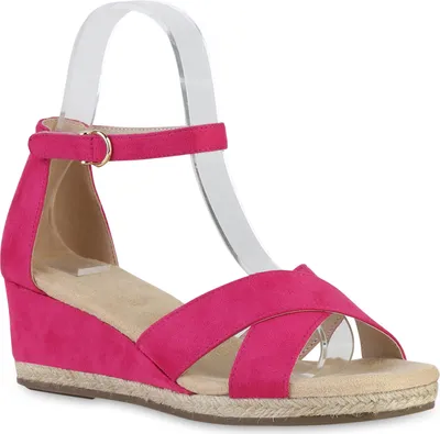 Produktbild von VAN HILL Damen Keilsandaletten Sandaletten Bast Sommer Schuhe 841127, Farbe: Fuchsia Velours, Größe: 40