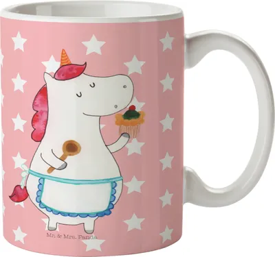 Produktbild von Mr. & Mrs. Panda Kaffeetasse Einhorn Küche - Rot Pastell - Geschenk, Unicorn, Kaffeebecher, Keramiktasse, Torte, Einhörner, Kuchen, Muffin, schöne tasse, für kaffee