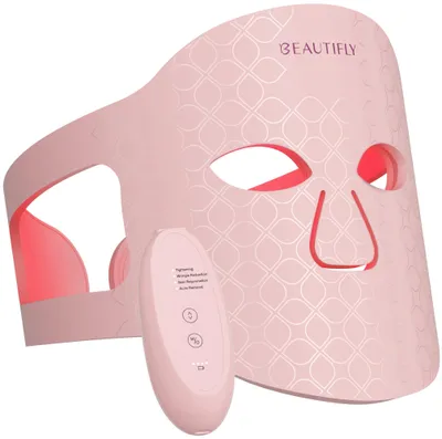 Produktbild von LED Gesichtsmaske Nackenmaske Lichttherapie 192 LEDs 7 Farbmodi kabellos mit Fernbedienung – Beautifly Aura Glam Pr