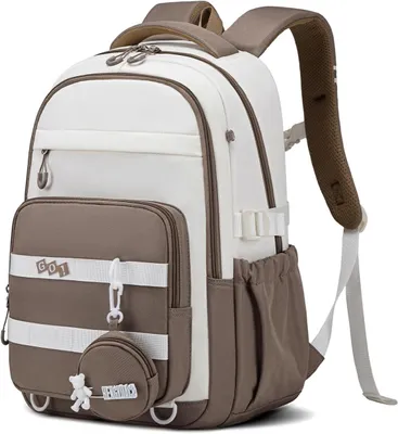 Immagine prodotto di Zaino da scuola, 31 x 17 x 46 cm, con scomparto per laptop da 15,6 pollici, impermeabile, color marrone