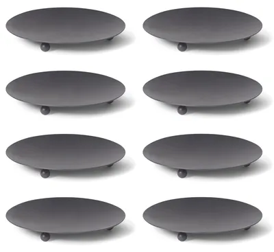 Produktbild von Novaliv 8er-Set Kerzenteller 3 Füße SCHWARZ 7,5cm Kerzenständer für Stumpenkerzen Teelichter Kerzenhalter Dekoteller rund Tischdekoration Kerzenpin Metall Adventskranzkerzenhalter