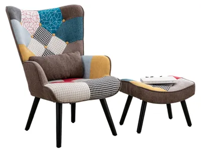 Image de Fauteuil - Coussin de relaxation - Fauteuil lounge - Fauteuil d'oreille - Large dossier - Structure en bois - Rembourrage confortable