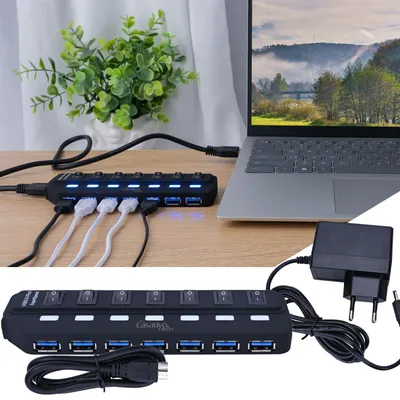 Produktbild von Hochwertiger aktiver USB 3.0 Hub für bis zu 7 Geräte – schneller Datentransfer, USB-A Anschlüsse, einzeln schaltbar, kompakt & leistungsstark