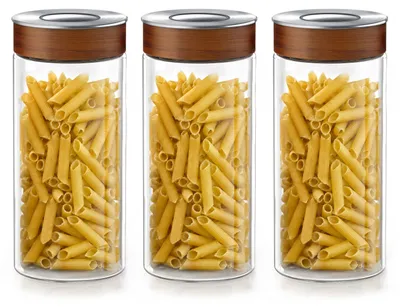 Zdjęcie produktu dla Zestaw 3 szklanych pojemników Arendo o pojemności 1300 ml każdy, wykonanych ze szkła borosilikatowego, z hermetycznym zakrętką próżniową, pokrywką ze stali nierdzewnej z uszczelką silikonową. Pojemniki do przechowywania żywności, 3 sztuki, przezroczyste