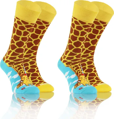 Produktbild von sesto senso Lustige Bunte Verschiedene Socken Baumwolle 2 Pack Uni wilde tiere 43-47 Giraffe