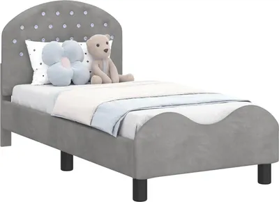 Produktbild von Kinderbettgestell mit Kopfteil Hellgrau 70 x 140 cm Samt