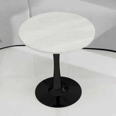 Image de Table à manger ronde moderne Ø 70 cm pour 2 personnes – Table de cuisine aspect marbre blanc et noir – Table de bistrot au design robuste – Facile d'entretien et stable