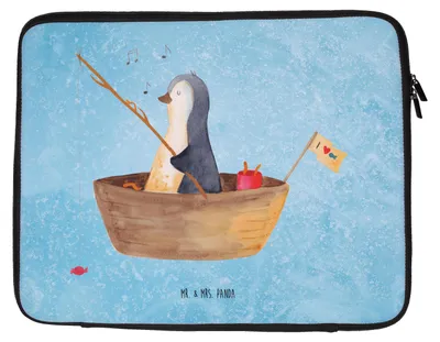 Produktbild von Mr. & Mrs. Panda Laptop Tasche Pinguin Angelboot 33 x 42 cm - Eisblau - Geschenk, Notebooktasche, Pinguine, Motivation, Boot, Sleeve, Notebook, Optimistisch, Trennung
