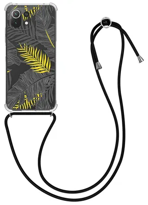 Produktbild von kwmobile Necklace Case kompatibel mit Xiaomi 11 Lite (5G) NE / Mi 11 Lite (5G) Hülle - Silikon Cover mit Handykette - Gelb Grau Transparent Dschungel