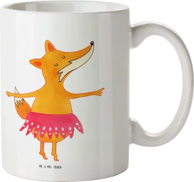 Produktbild von Mr. & Mrs. Panda Teetasse Fuchs Ballerina - Weiß - Geschenk, cappuccinotasse, Geburtstag, Kaffeetasse, Pott, Tanzen, haferl, Becher