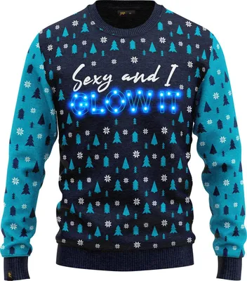 Obrázek produktu pro JAP Christmas Ošklivý vánoční svetr se světýlky y and I GLOW IT - 100% recyklovaný - Uni pro ženy i muže - Modrá - Velikost M