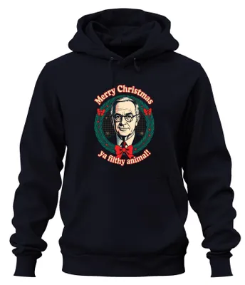 Produktbild von Merry Christmas ya filthy animal! Weihnachtskranz Retro Hoodie Kapuzenpullover, Navy, L