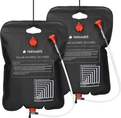 Produktbild von Navaris 2er Set Campingdusche solar 20 L - 2 x Camping Dusche Solardusche - Campdusche Reisedusche kompakt - Camp Shower Outdoordusche mobil