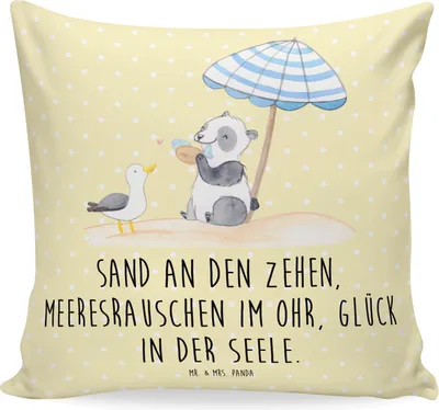 Produktbild von Mr. & Mrs. Panda kuschelkissen 40x40 Sommer Meer Glück - Gelb Pastell - Geschenk, Küste, Küstenurlaub, Herbst, Strandurlaub, Kuschel Kissen, Sommerferien, Kuscheln, Sofa