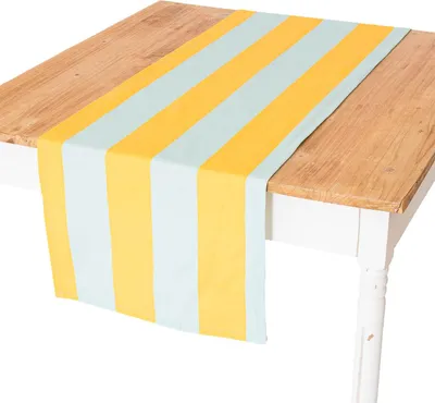 Produktbild von Outdoor Tischläufer Streifen hellblau gelb 40x160cm von SCHÖNER LEBEN