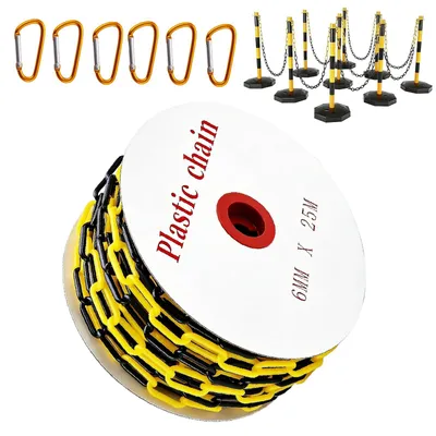Absperrkette 25 m, 6 mm, gelb-schwarz, mit 6 Karabinerhaken