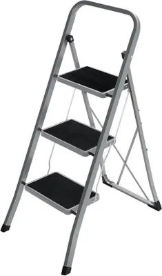 Image de Échelle robuste à 3 marches, largeur 20 cm, antidérapante, en acier, portable