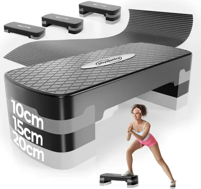 Produktbild von Physionics® Aerobic Steppbrett-2 Stufen 10/15cm höhenverstellbar, Anti-Rutsch Gummibezug, max.200kg-Stepper, Stepbank, Stepbench, für Zuhause