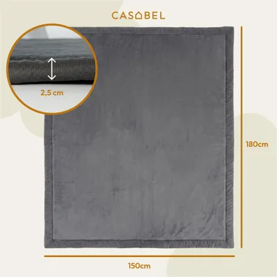 Produktbild von CASABEL Baby-Spielmatte aus Samt, dick und weich, 150x180cm, Grau