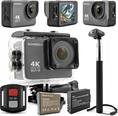 Zdjęcie produktu dla Kamera Sportowa GOMEDIA V30 4K 30FPS WiFi HDMI Pilot 2 Baterie Monopod