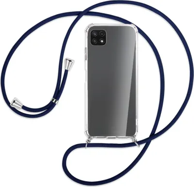 Produktbild von Handykette Backcover-Schutzhülle mit Band (Metall silberfarben) für Samsung Galaxy A22 5G (A226) - dunkelblau