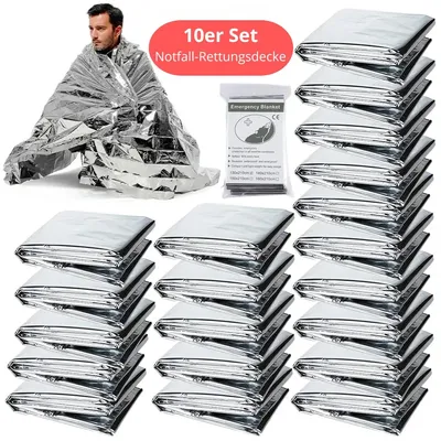 Produktbild von 10er Set Notfall-Rettungsdecke 130x210 cm – Thermo-Mylarfolie silber